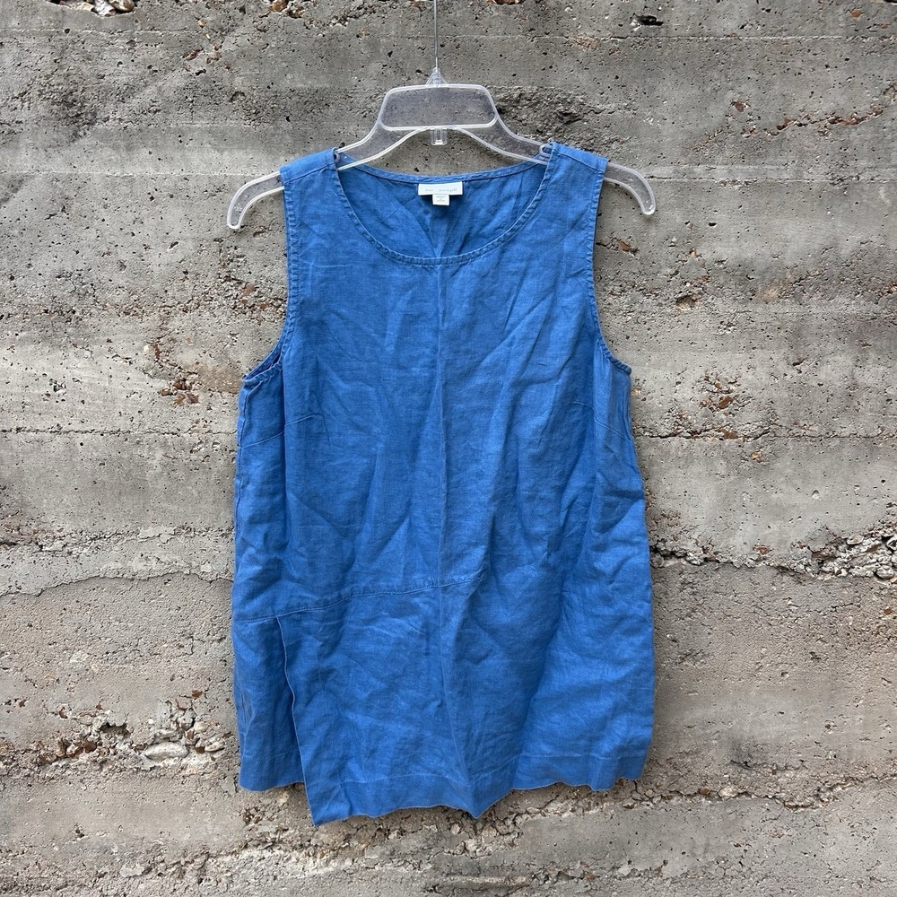 J Jill Tank Top S Blue Linen Sleeveless Tunic Lagenlook Boho Minimalist Scandi